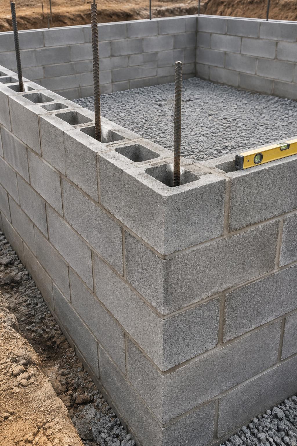Reinforced concrete block foundation corner · Illustrative Image