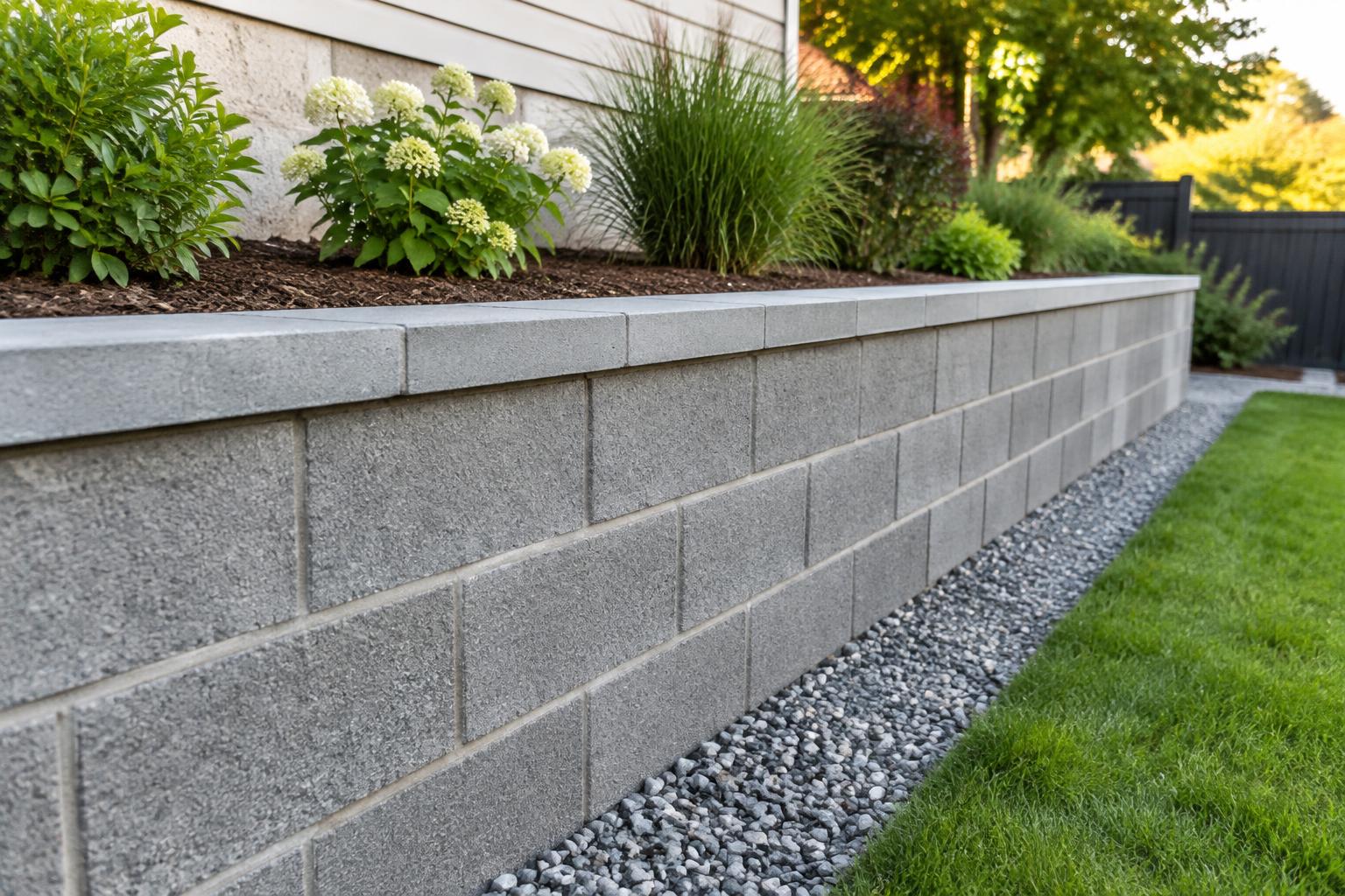 Concrete block garden wall with aligned joints · Illustrative Image