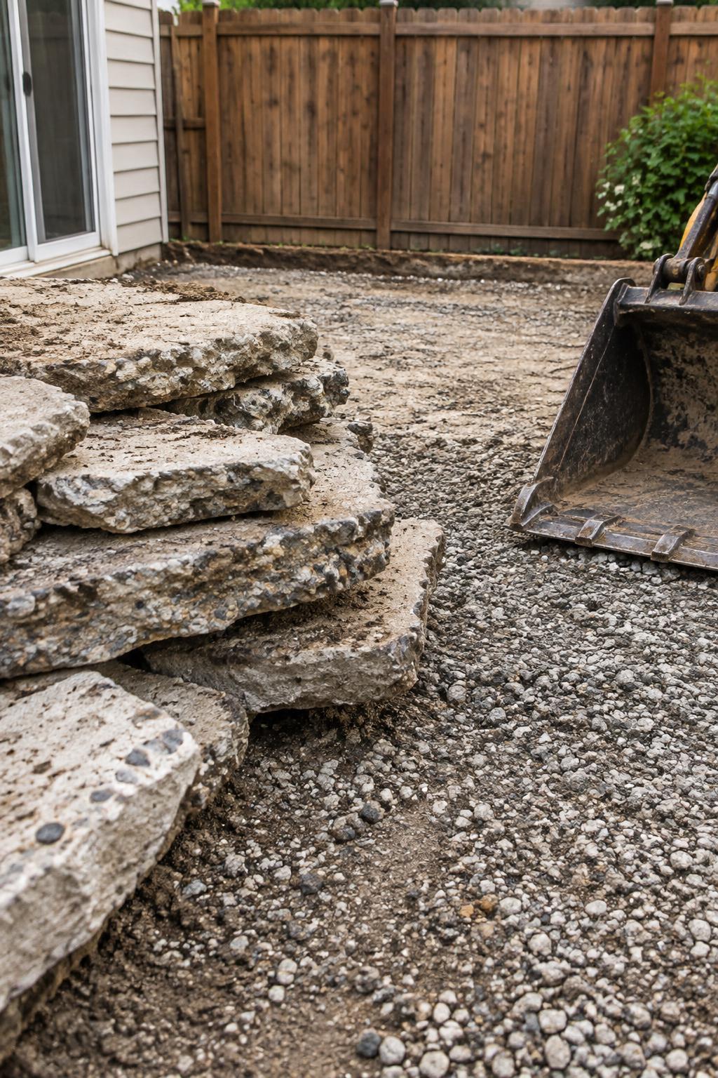 Removed concrete slabs beside an exposed gravel base · Illustrative Image
